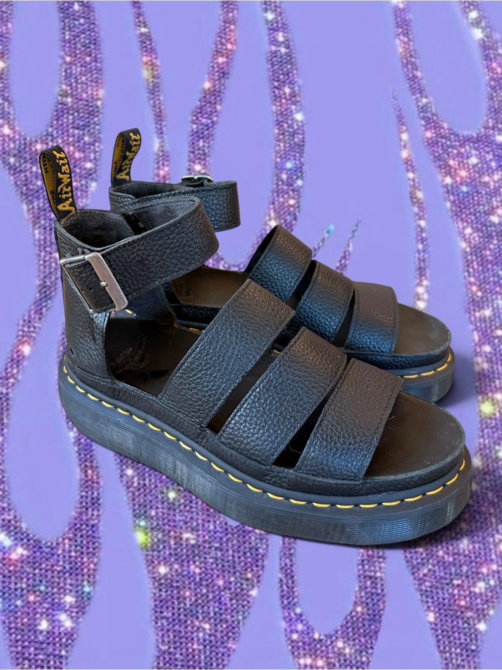 Dr. Martens Leather Black Platform Clarissa II Sandals
